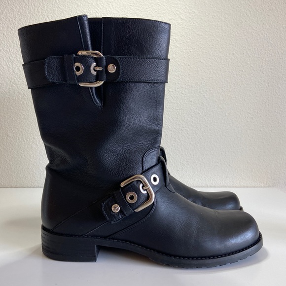 Stuart Weitzman Lotroops Moto Harness Boots SZ 7 BLACK - Picture 1 of 7